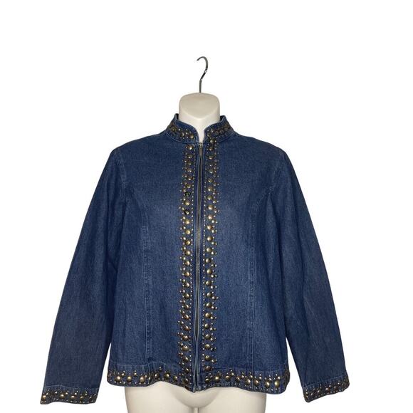 Vintage Life Style Studded Denim Zip Up Jean Jacket Women's Size Small - Picture 1 of 5